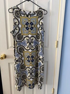 Charter Club Sleeveless Midi Dress in Blue, Gold and White